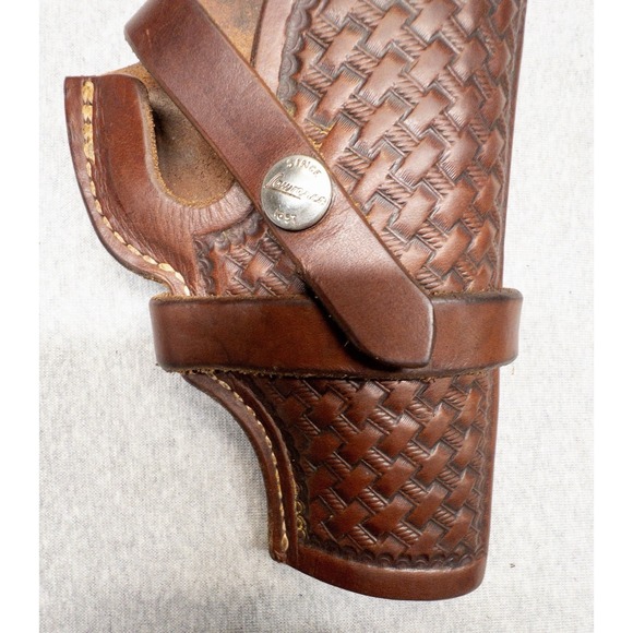 Vtg George Lawrence Brown Leather Basket Weave Holster ICB 654 Outdoors Utility - Picture 7 of 12